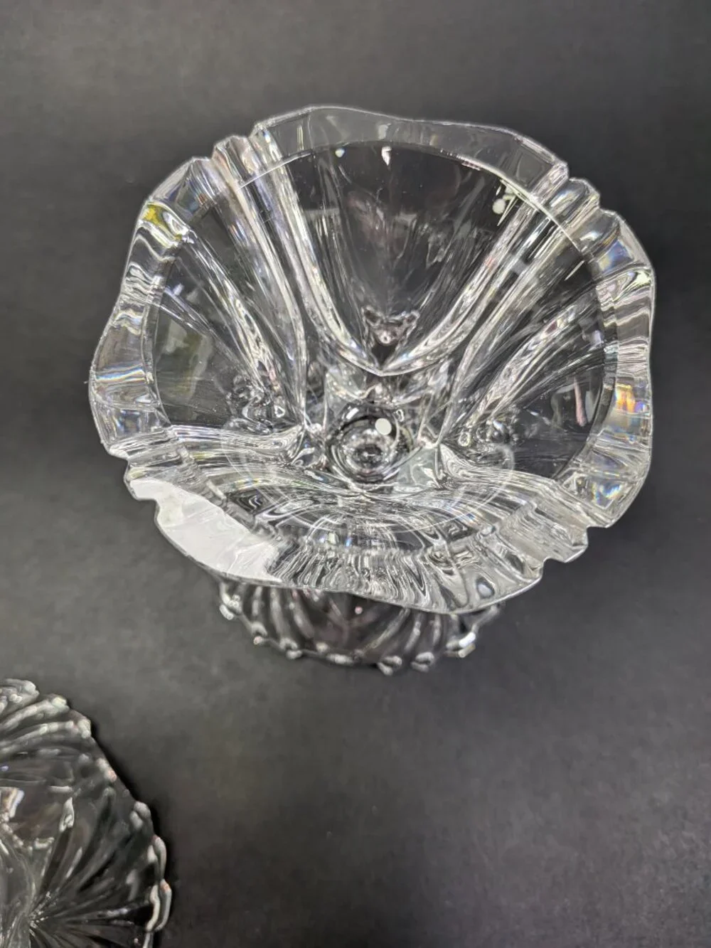 VTG 60s Crystal Reversible Candle Holders Dual Taper Rose Bowl Set of 2 Rings